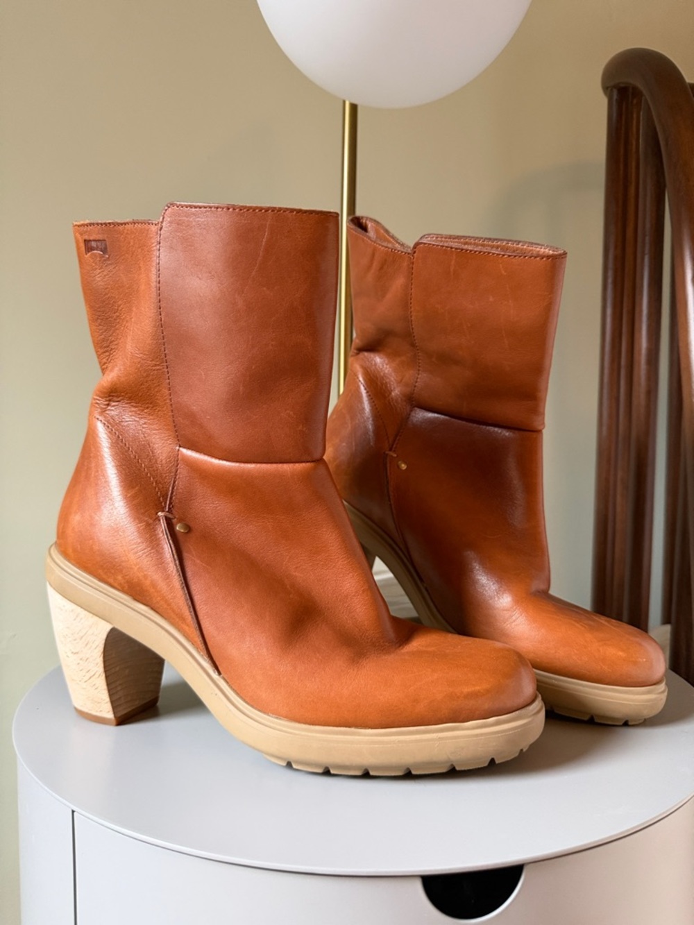 CAMPER leather boots with wood heels